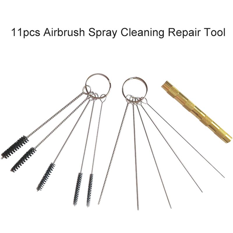 11x Airbrush Spray Cleaning Repair Tool Kit w// Nylon Bristles Needle Brush Set