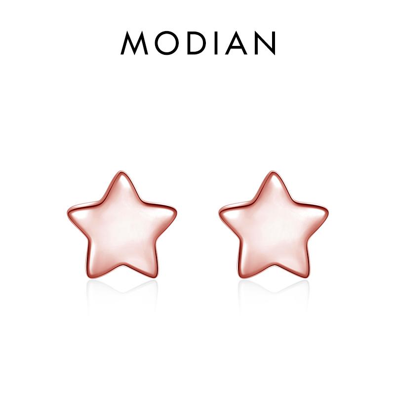 

Modian 6 Стиль зі срібла 925 проби Зірки Місяць Вишукані модні прості сережки-гвоздики для жінок Трикутні прикраси рожевий колір золота