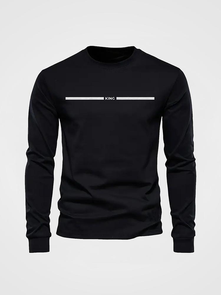 New Men s Casual Long-sleeve T-shirt with ITALIA Letter Print Round Neck Long Sleeve Simple Solid Color Men s Autumn Sportswear S