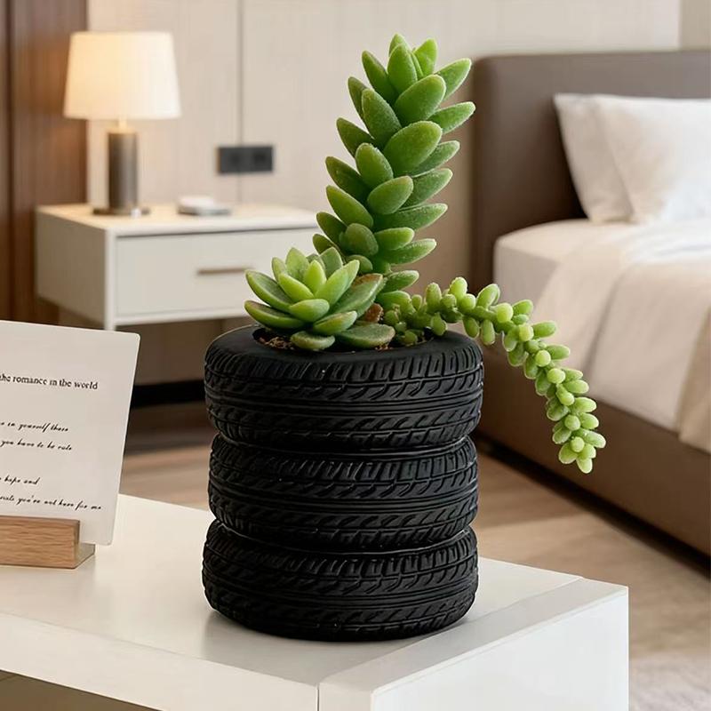 Creative Tire Shaped Flowerpot Green Potted Plants Container Home Courtyard Garden Decor Resin Handicrafts Ornament Gift