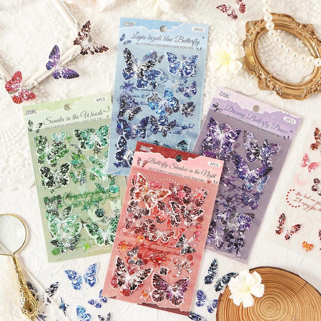 Graceful Butterfly Shadow: Transparent Die-cut PET Waterproof Stickers for DIY Journals & Decorations
