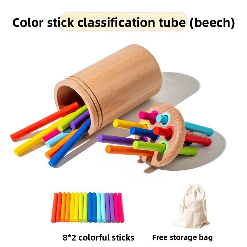Colorful Stick Wooden Block Color Shape Classification Cylinder Toy For Sensory Training And Motor Skills Development