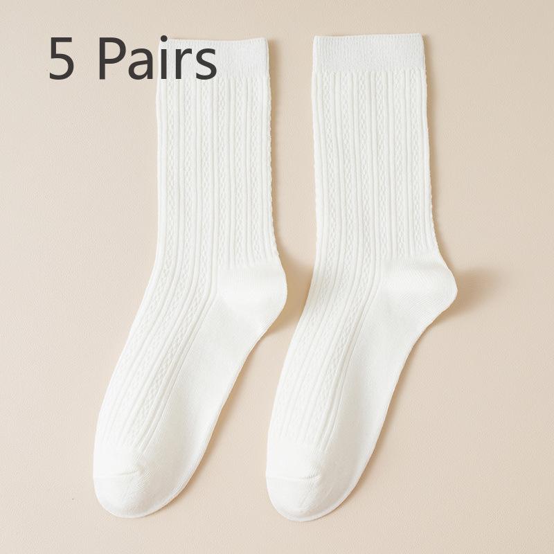 5 Pairs Boneless White Socks Women's Mid-calf Socks Autumn and Winter Cotton Tide Grey Double Needle Anti-pilling Long Stacked Socks
