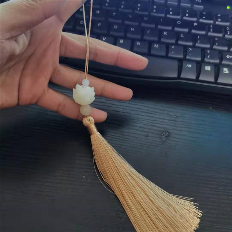 Imitation White Jade Lotus Tassel Pendant Chinese Knot Tassel Tassels Chinese Style Bookmark Fan Pendant Clothing Accessories