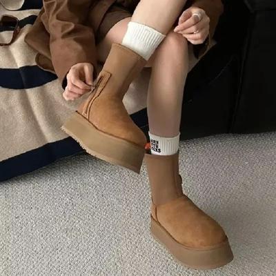 Fashion 2024 New Winter Women's Shoes Fashionable Round Toe Solid Color High Heel Women's Boots Suede Short-Tube Women's Fashion Boots