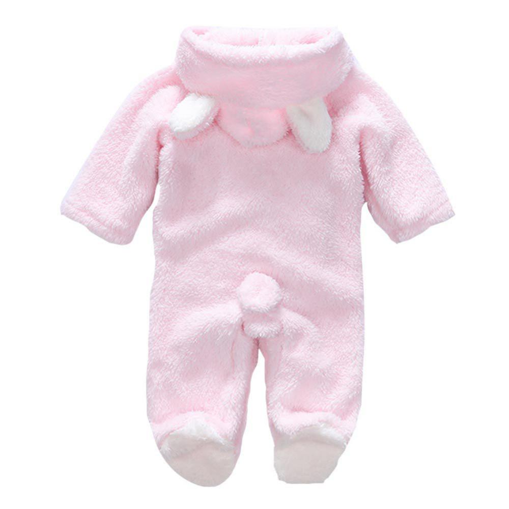 Cozy Coral Velvet Hooded Baby Romper - Warm, Cute, Long-Sleeve Jumpsuit for Autumn/Winter