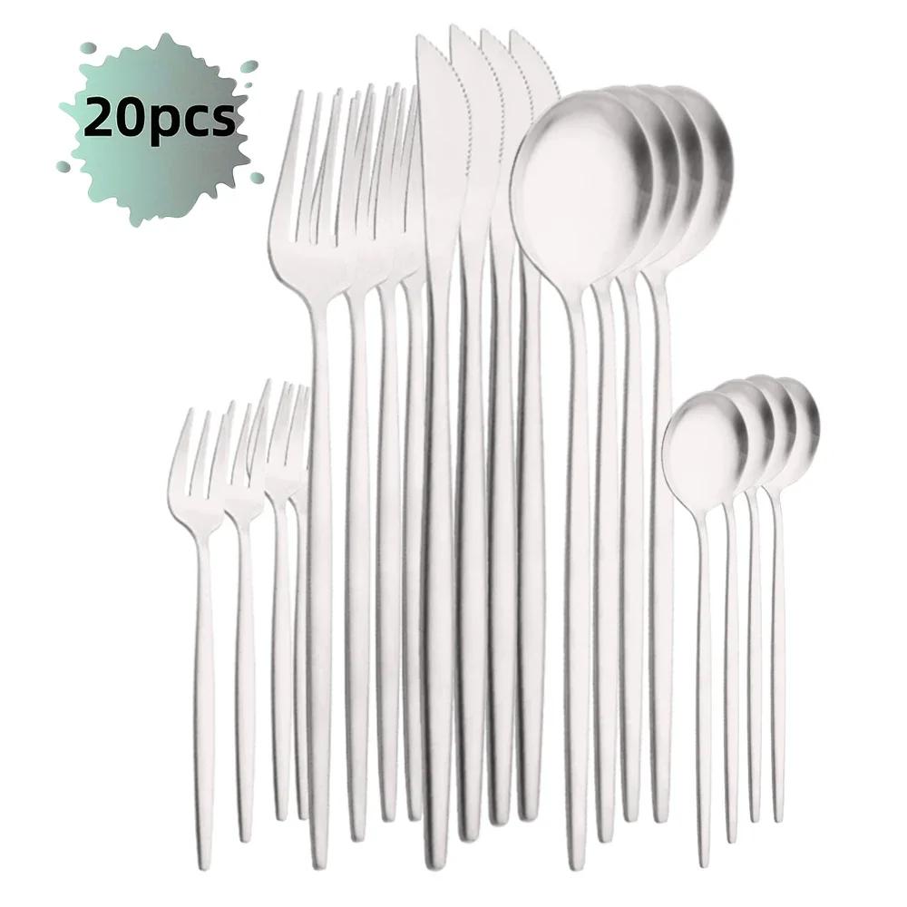 20Pcs Luxury Matte Flatware Set Kitchen Stainless Steel Tableware Set Hotel Dinnerware Set Rainbow Cutlery Set Gift Korean Bowl