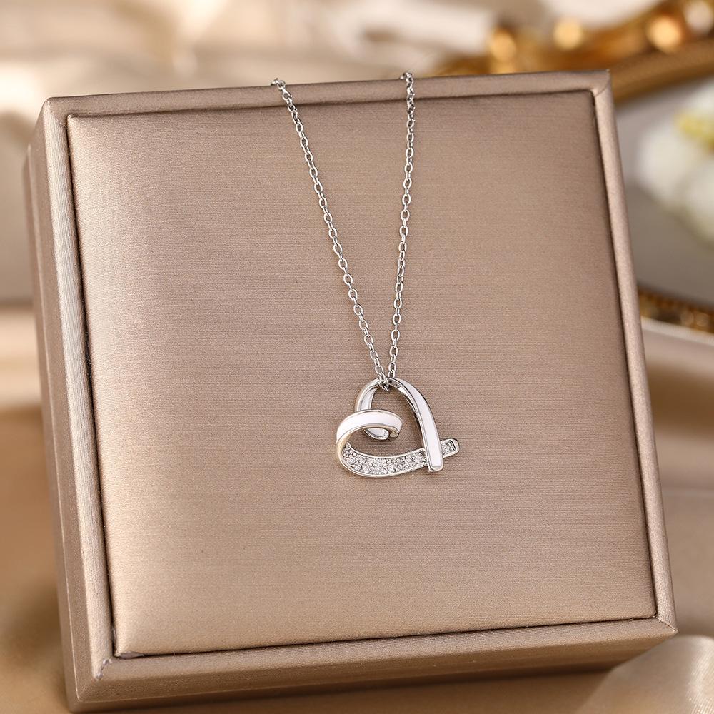 Women's Silver Titanium Steel Necklace with Micro-Inlaid Zircon - Elegant, Durable Clavicle Chain Jewelry