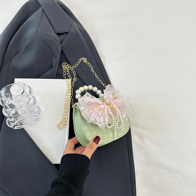 Trendy Saddle Shaped Handbag For Kids With Pearl Accents Ideal Birthday Gift