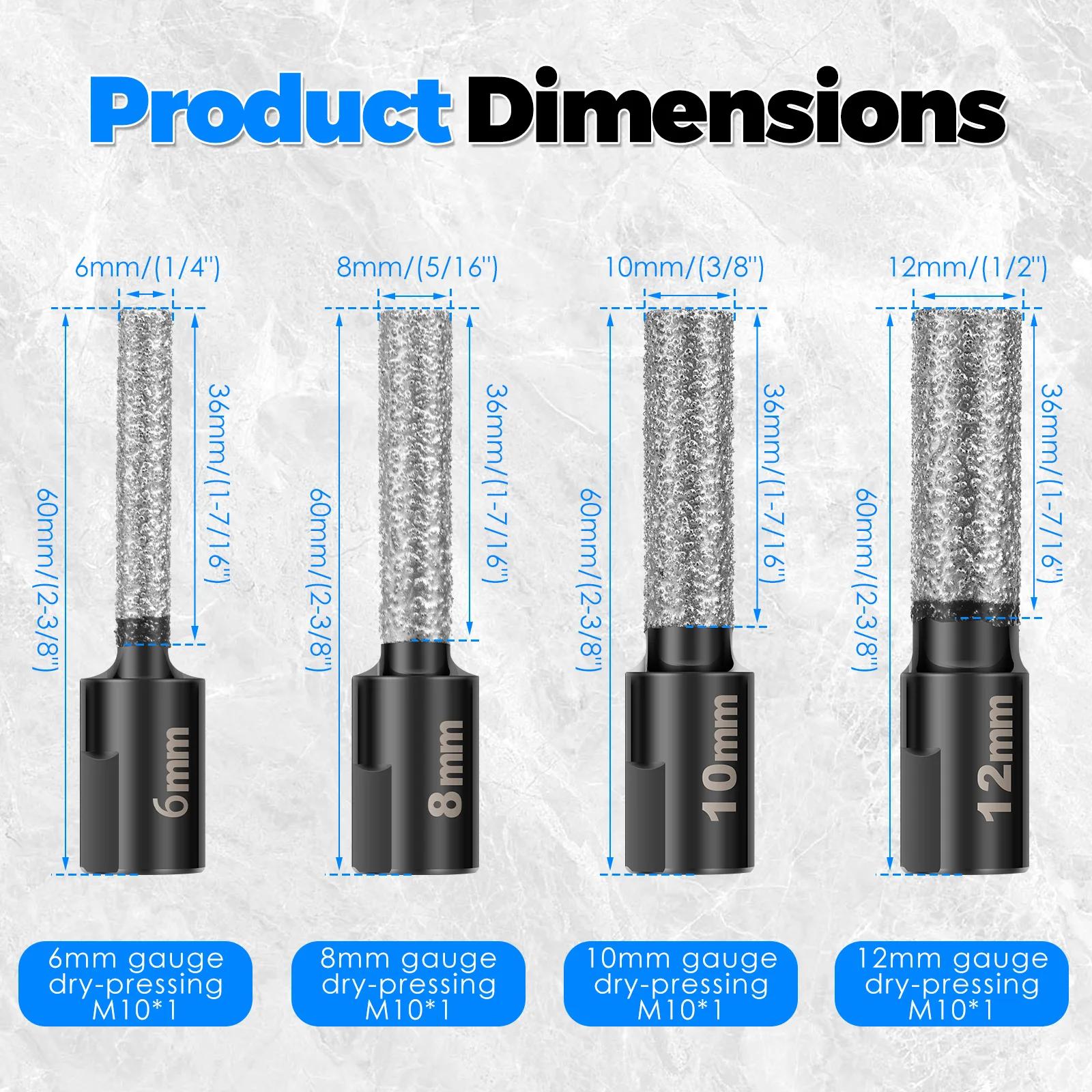 

4pcs Dry Diamond Drill Bits Set 6/8/10/12mm Tile Drill Bit Diamond Hole Saws for Granite Tile Ceramic Marble Stone Glass 6-12mm