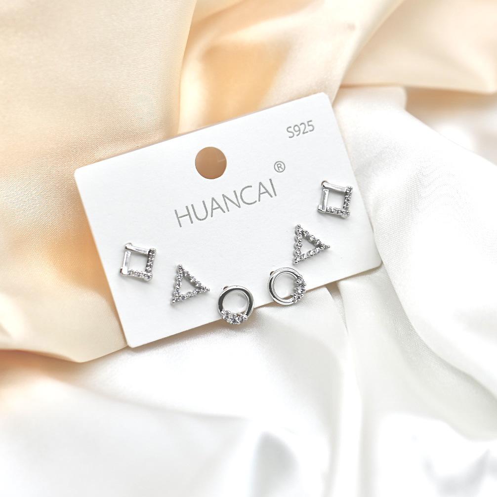 

Набор геометрических и цветочных серег-пусет из серебра 925 пробы - 3 пары