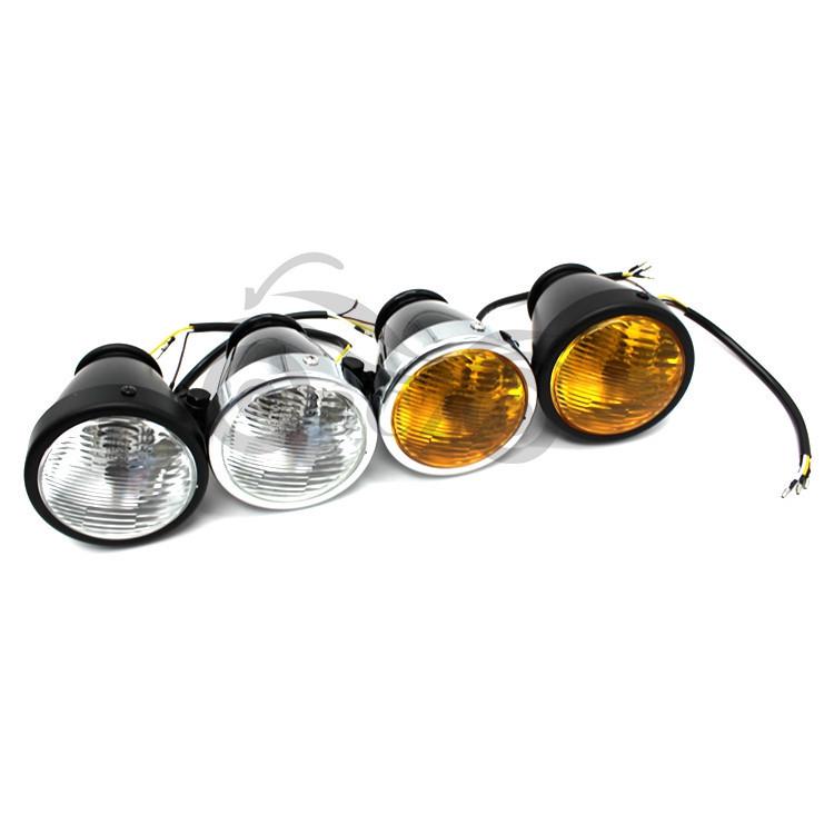 Vintage Black Motorcycle Headlight with Yellow Glass Chrome with Yellow Light