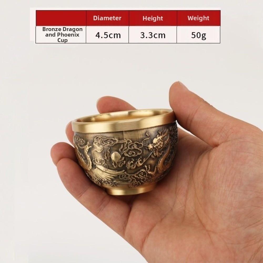 Vintage Retro Dragon Phoenix Cup Traditional Feng Shui Hundred Blessings Cup Desktop Ornament Gold Millet Cylinder Home Decor