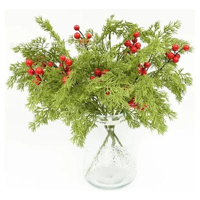 Artificial Christmas Flowers With Red Berry Stems, Fake Norfolk Garland Branches For Winter Decor, Faux Christmas Garland Tree Picks And DIY Crafts