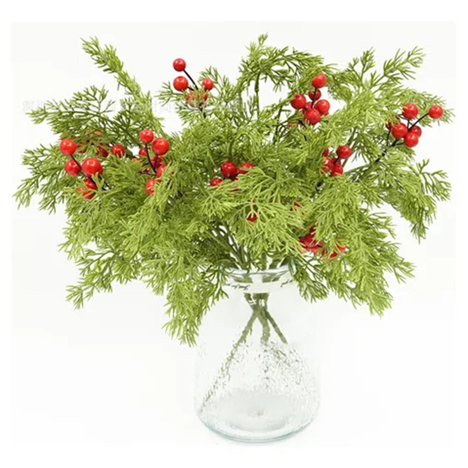 

Искусственные рождественские цветы со стеблями красных ягод, искусственные ветви гирлянды из норфольской сосны для зимнего декора, искусственные еловые ветки и DIY поделки One Size
