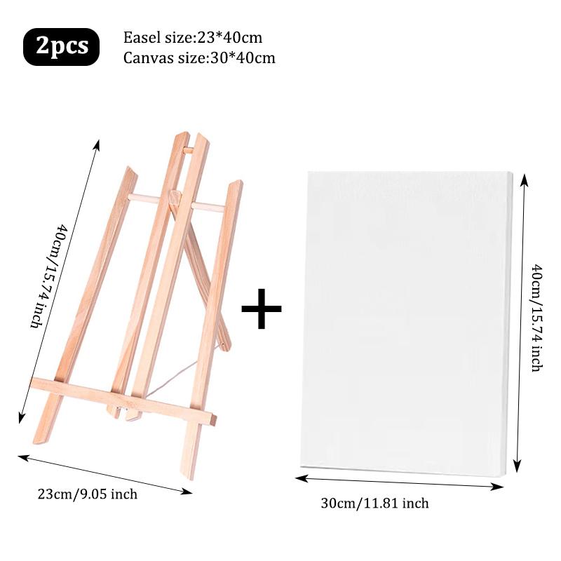 2-Pack Mini Wooden Easel With Canvas Set,Portable Desktop Art Easel Stand With Blank Canvas,For Acrylic,Watercolor,Oil Painting