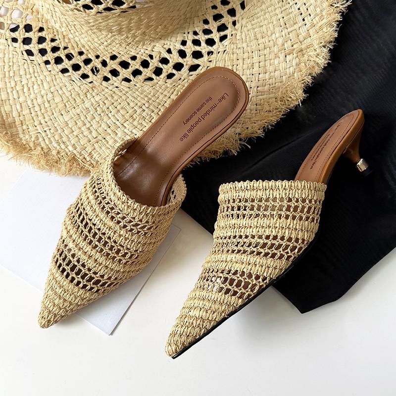 

Модные женские мюли с острым носком, с ремешком на пятке, на шпильке, сандалии 2025 лето, новая обувь на каблуке для женщины, шлепанцы женские 34 чёрный