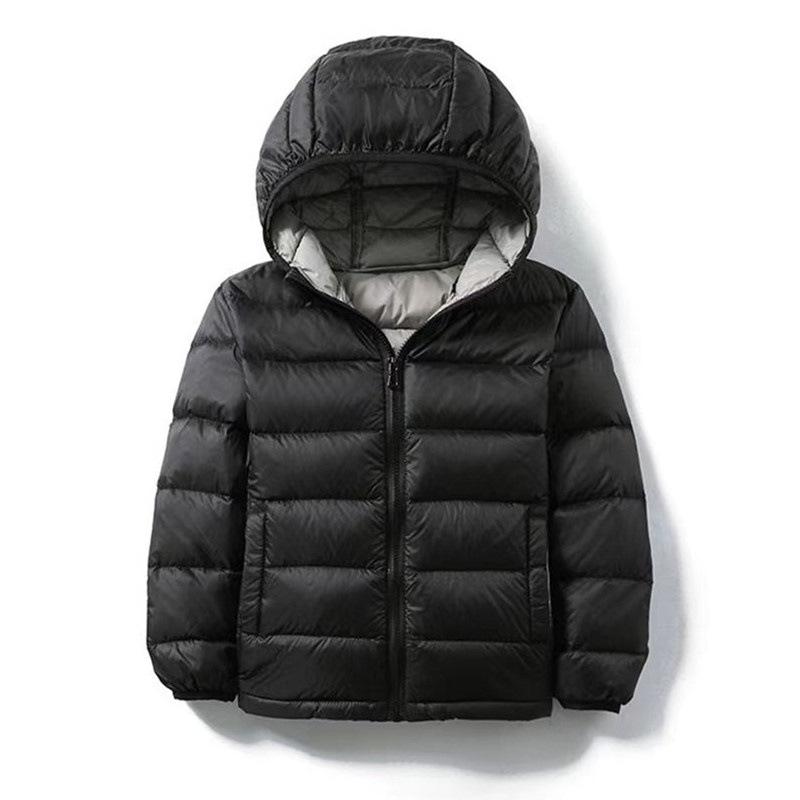Children's Lightweight Hooded Down Jacket - Solid Color, Winter Style, 90% Down, Medium & Large Sizes