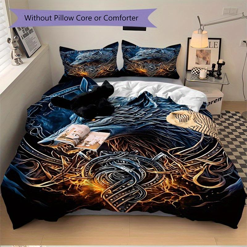 3pcs Wolf Armor Bedding Set Down Comforter Cover and Pillowcases, Suitable for Guest Room Home Decoration All Seasons(No Insert) S0819066