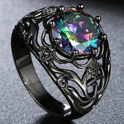 Unisex Ring Aushöhlen Faux Edelstein Männer Frauen Vintage Carving Finger Ring
