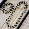 Vintage Natural Black Agate Artificial Pearl Contrasting Color Double Layer Sweater Chain Necklace