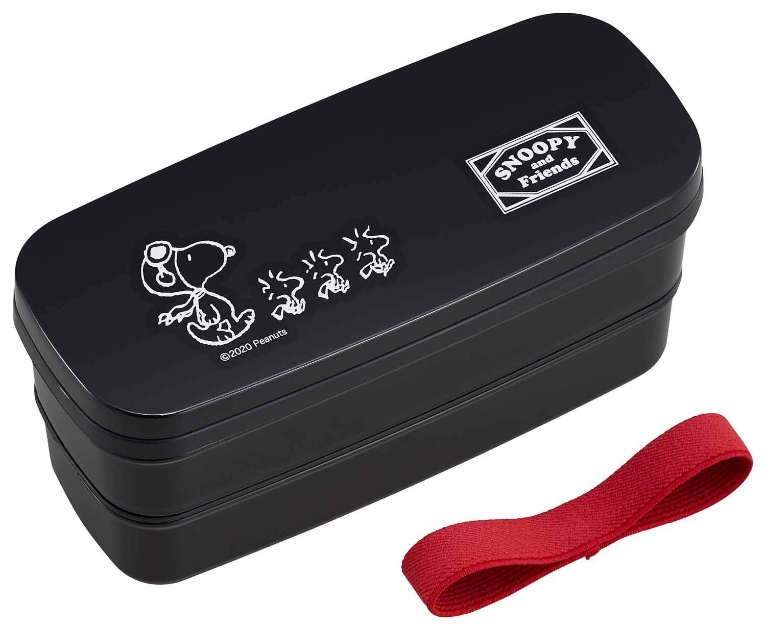 

OSK Snoopy Two-Tier Lunch Box, 340ml + 300ml [Includes Chopsticks, Dividers, Lunch Belt, Compact Storage], Made in Japan, Dishwasher Safe, PW-28K