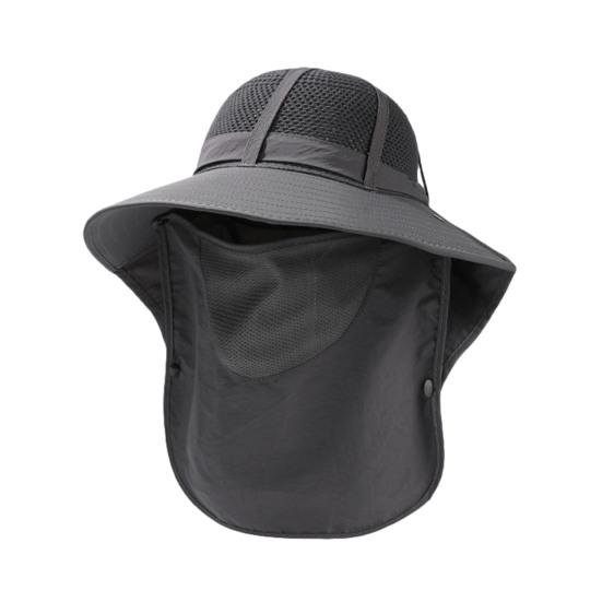 Summer Fisherman Hat, Wide Brim Adjustable Drawstring Bucket Hat, Outdoor Activity Hat with Shawl And Face Guard Design