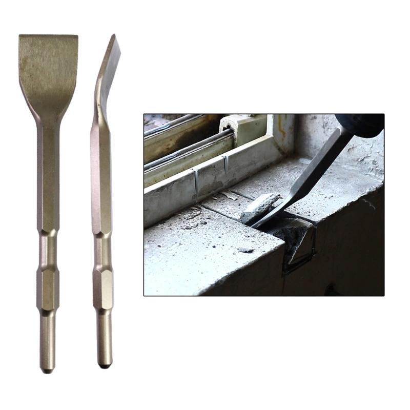 Square Hexagonal Handle Bent Flat Chisel Bit for Electric Pickaxe Head Shovel Hammer Impact Drill Bit (1 Pack)