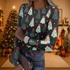 Women's Casual Christmas Print Long Sleeve Ribbed Knit Top with Round Neck