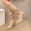 2024 Autumn Women's Boots Knee High Chelsea Designer Shoes Sexy Elegant Moccasin Vintage Fashion Trend Large Size High Heels