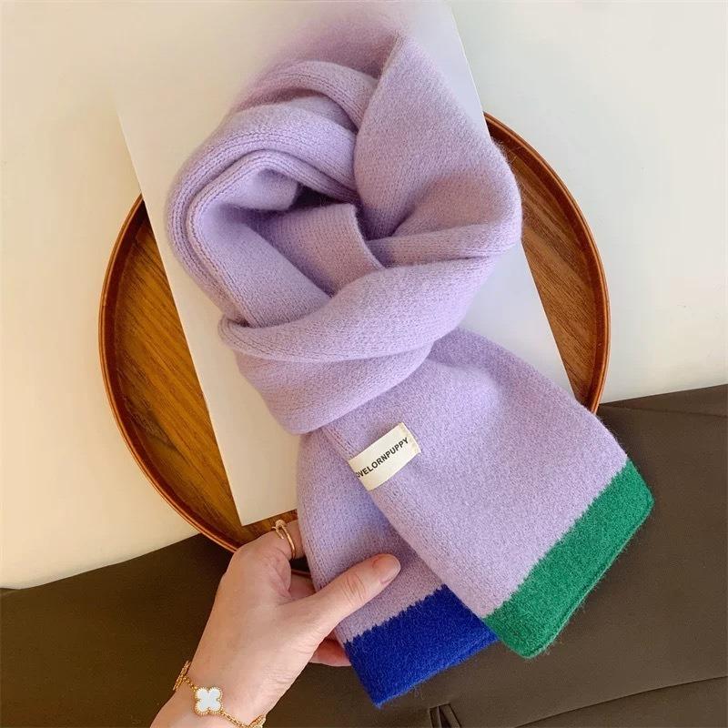 Exquisite Candy Color Dopamine Contrasting Design Soft and Skin Friendly Scarf Woolen Knitted Student Scarf  Cute and Warm in Winter