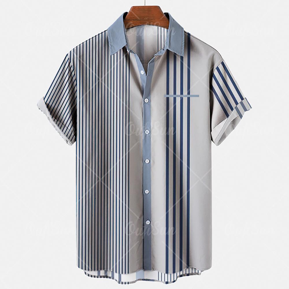 Mode Herren Gestreifte Ein-Knopf-Hemden Streetwear Kurzarm Lockeres Oberteil 3D Digital Bedruckte Bluse Übergröße 5XL