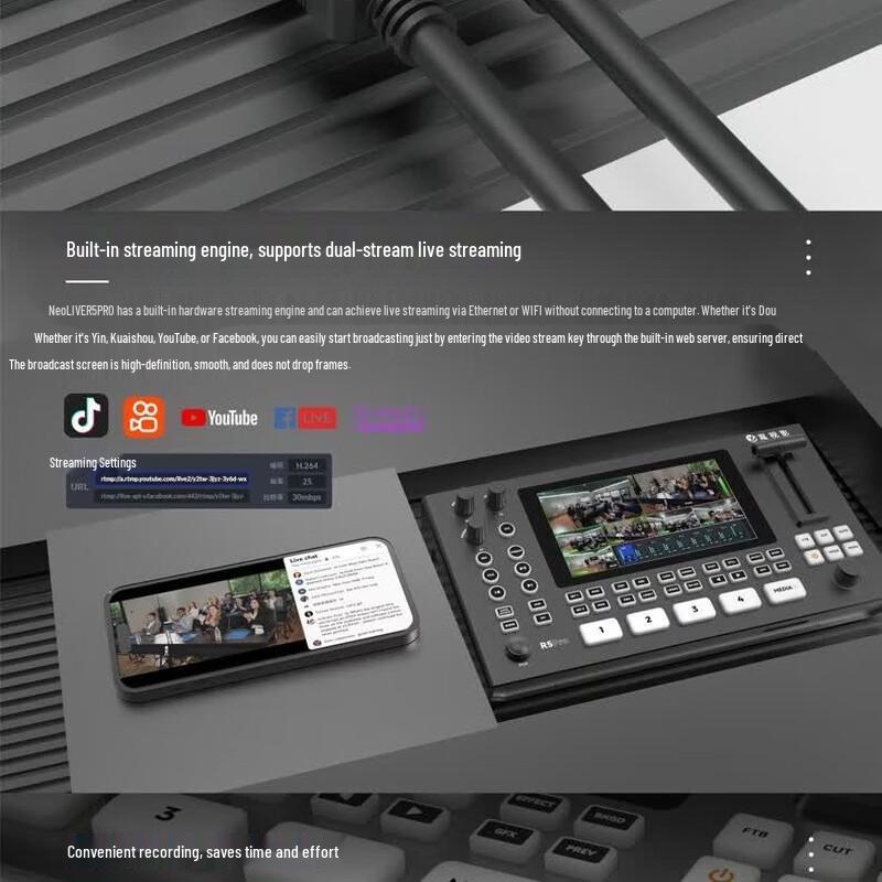 Js R5PRO 4K 5kanálový přepínač pro živé vysílání