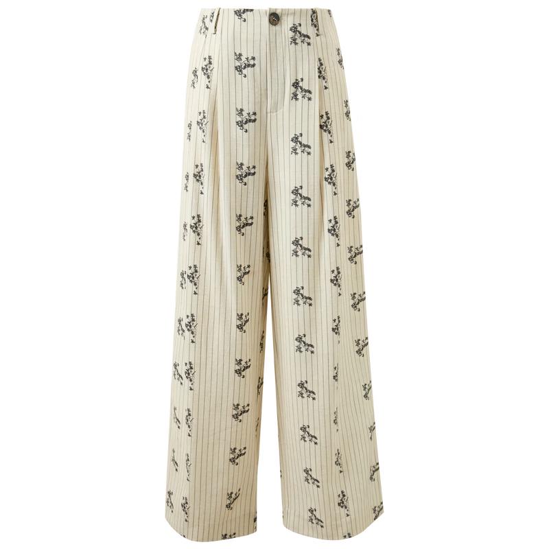 SanCai New Chinese Style Printed Stripe Wide-Leg Pants S