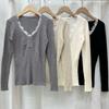 V-neck Lace Knitted Base Layer for Women, Paired with A Slimming Autumn New High-end Sweater Short Top