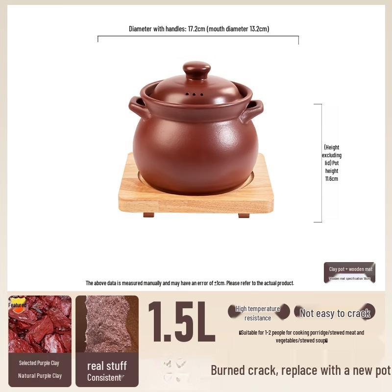 

1.5L Purple Clay Soup & Stew Casserole with Wooden Mat