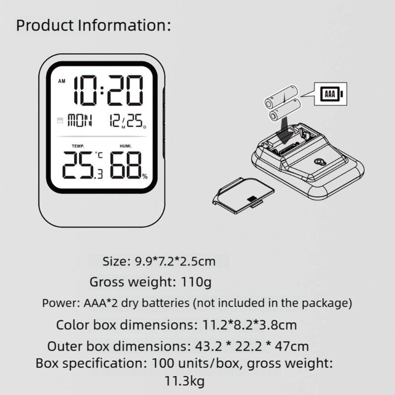 Temperature Humidity Meter Clock With 12/24H Time Format And Celsius For Home Office