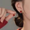 Real 925 Silver 14K Gold Red Bead Geometric Mini Stud Earrings For Women Classic Fine Jewelry Light Accessories