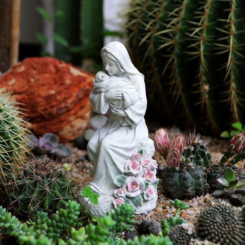 Artistic Religious Mother Son Statue Resins Figurine with LED Light Nursery Decors Mother Day Present For New Mom
