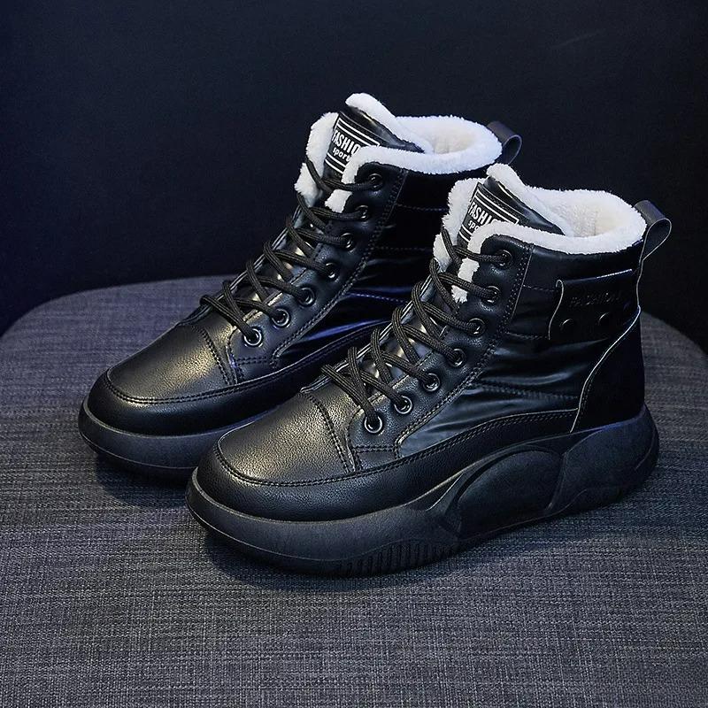 

Высокие зимние ботинки для женщин, новый зимний стиль, холодостойкие, теплые, повседневные, простые, удобные, универсальные хлопковые туфли 35 чёрный