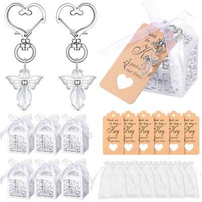 24 Pieces Cute Mini Angel Keychains Favor Baptism Party Favors Baptism Boxes White Organza Bags With Tags,Elegant Party Gifts