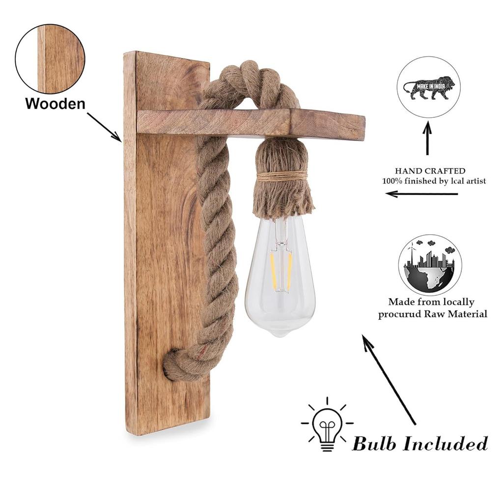 Wandlampen aus Holzseil, Heimdekoartikel Vintage Wandbehang Antike Dekorative Ausgefallene Leuchte für Wand Zuhause, Wohnzimmer, Wanddeko | 1er-Pack