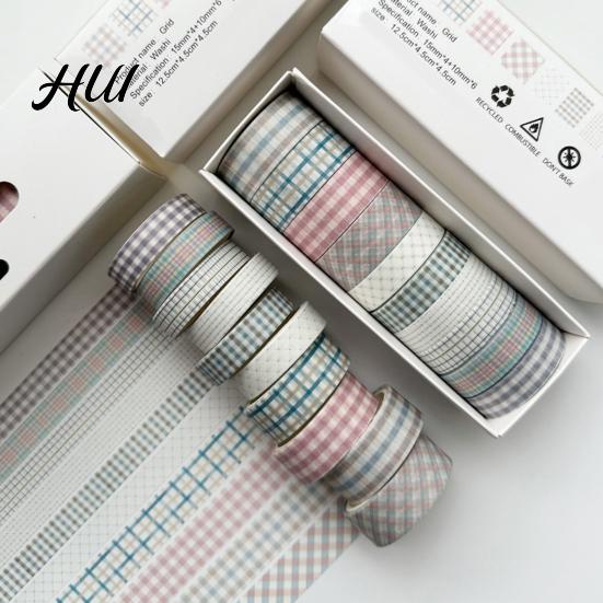 Scrapbooking Tape 10 Rolls Washi Set, Retro Plaid Cartoon Adhesive Tape, Decorative Masking for DIY Art Crafts, Journaling, Scrapbooking, Gift