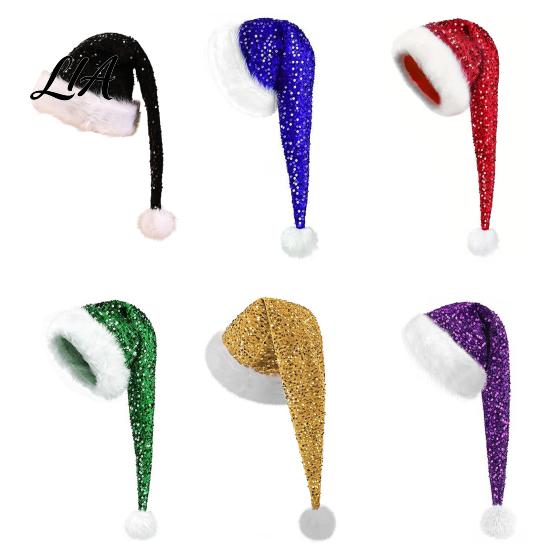 Kerstmuts Kerstmis voor Volwassenen, Verdikt Zacht Fluweel Kerstmis met Pailletten Lange Rode Mutsen Decoratie, Feest Cosplay Kostuum Accessoires Cadeau