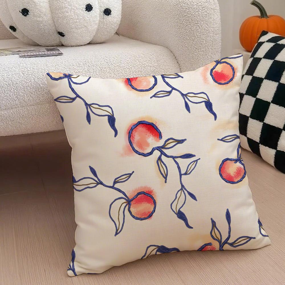 Hand-Painted Cherries Cushion Cover Linen Pillow Case Soft Breathable Protective Couch Room Decoration