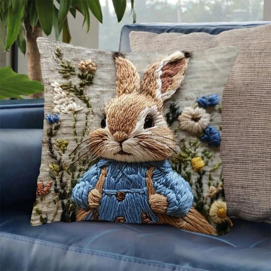 Cushion Cover Embroidered Animal Print Hidden Zipper Replaceable Design Sofa Pillowcase Home Living Room Bedroom Office Decor