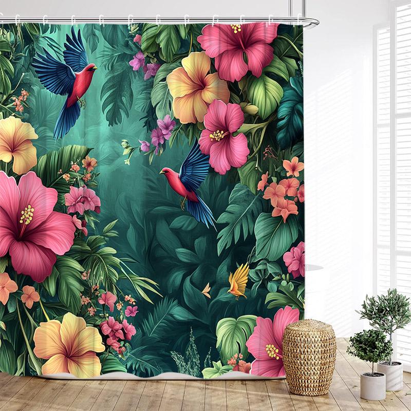 

Tropical Leaves Shower Curtains Colourful Bonsai Monstera Leaf Watercolour Plants Bath Curtain Fabric Bathroom Decor With Hooks W60H190(CM)-1 Pcs