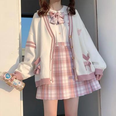 Podzim Zima Dámský svetr Volný Japonský styl Sladký Pletený kardigan Výšivka Oversize Harajuku Dámské kardigany Roztomilé