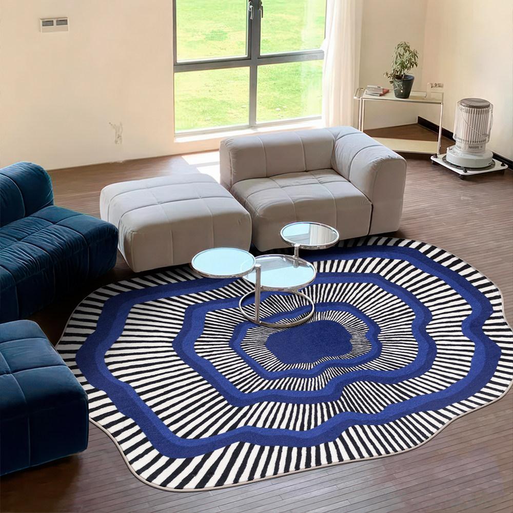 

Modern Luxury Irregular Shape Blue Stripe Living Room Carpet Decoration Home Fashion Bedroom Fluffy Rug Lounge Sofa Soft Mats 60x90cm