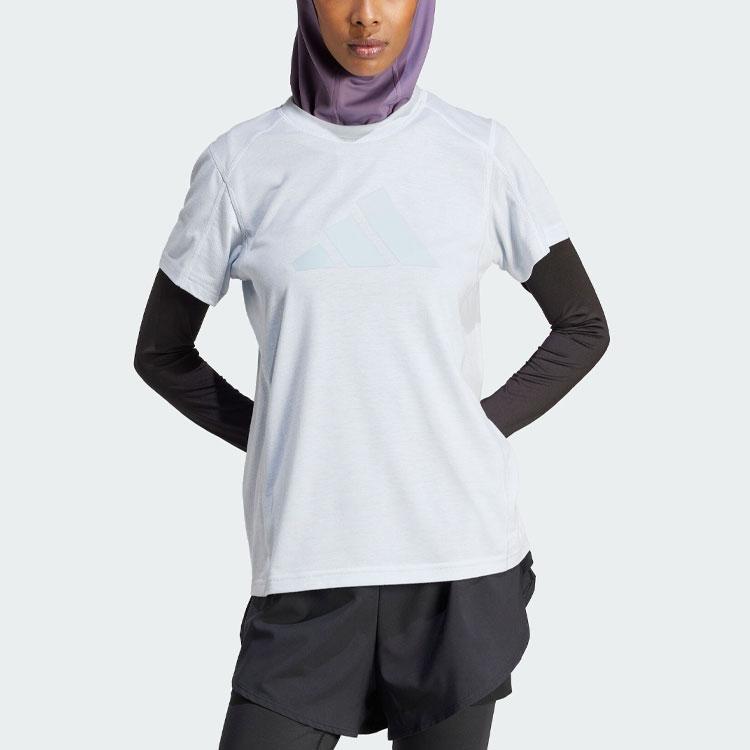 Adidas Essential Large Logo Print Round Neck Sports Short Sleeve T-Shirt Women T-Shirts Light-Gray-Blue IT0548